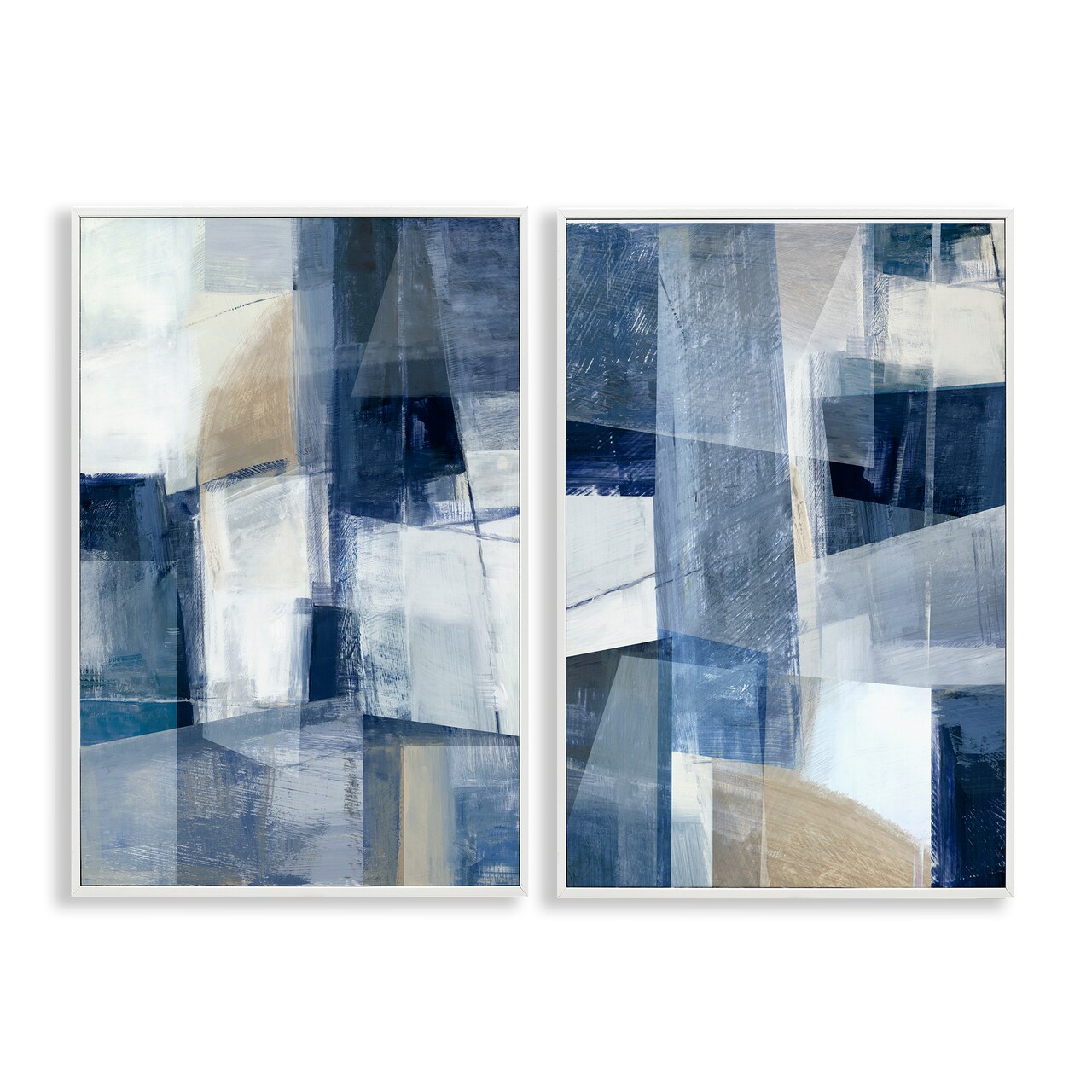 Stupell Industries Blue & Neutral Geometrics 2pc Framed Giclee Wall Art Set Design by Hannah Dawson